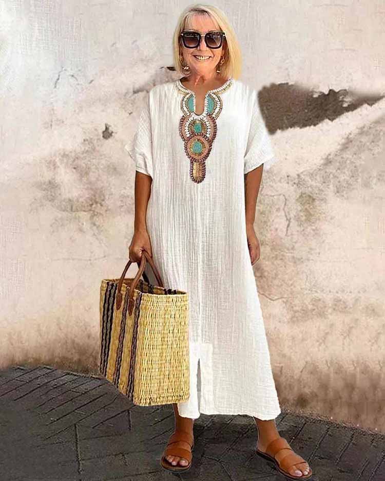 LEILA – EMBROIDERED BEAUTY DRESS WITH TUMMY COVERAGE