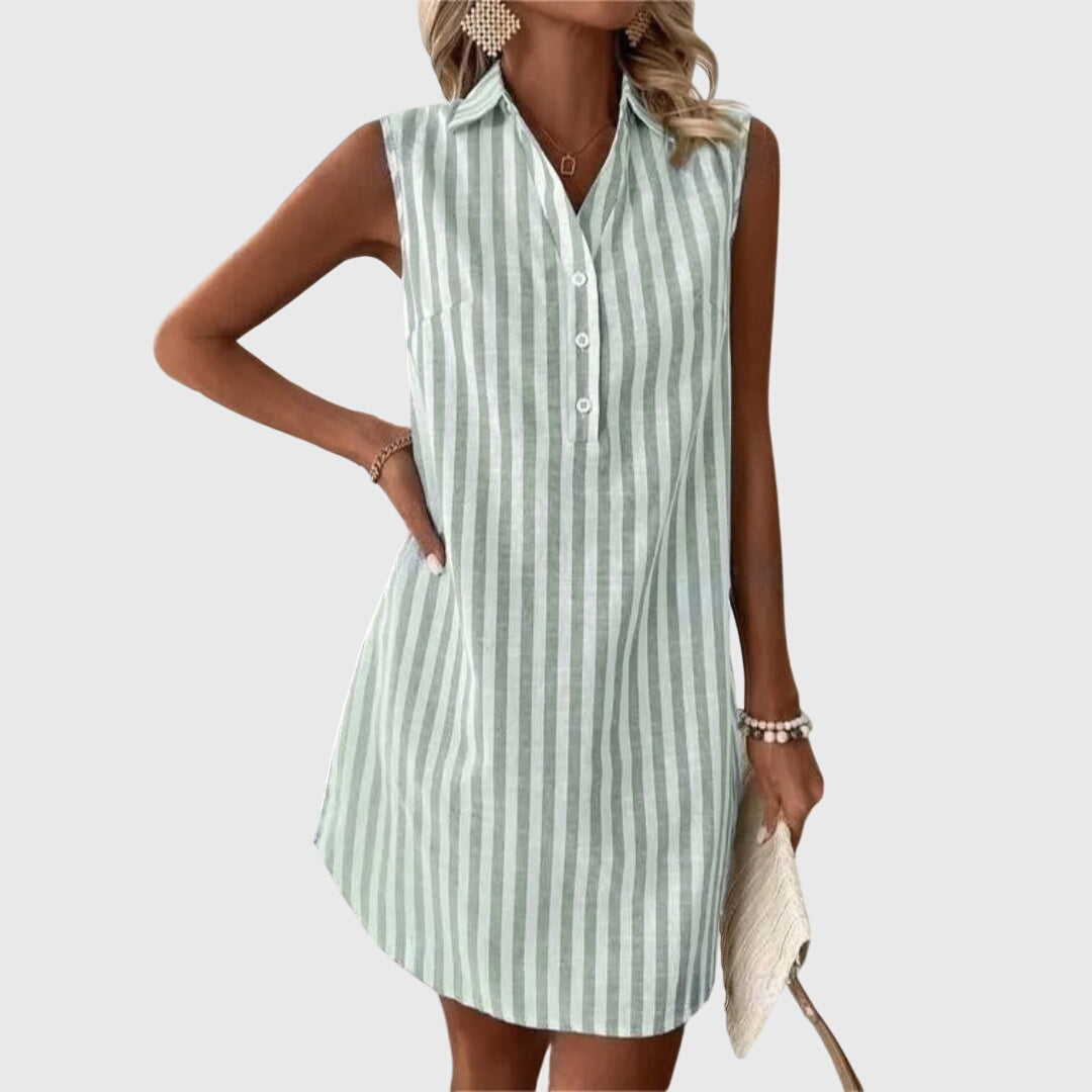 ISLA – FLARED STRIPED SHIRT DRESS WITH TUMMY COVERAGE