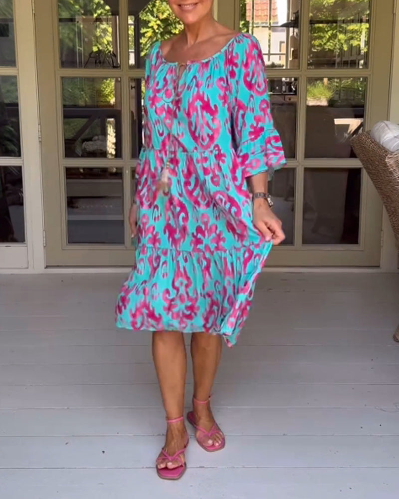 LIVIA – RELAXED-FIT MIDI DRESS WITH BELL SLEEVES & TUMMY COVERAGE