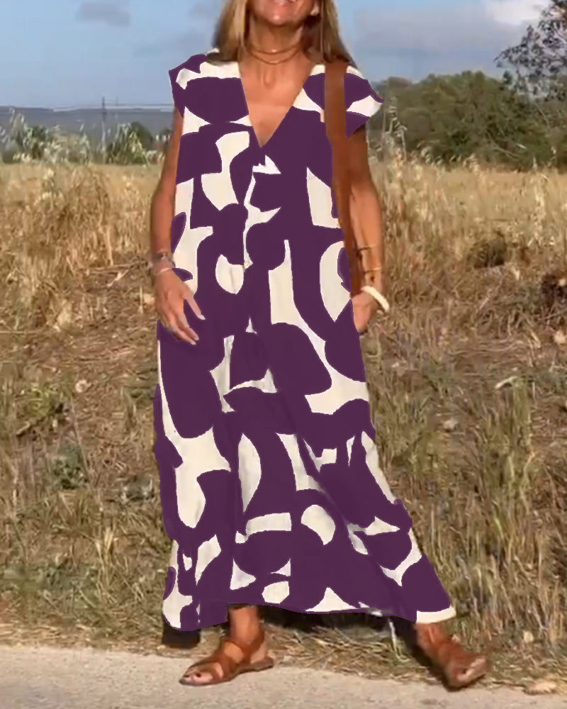 SOFIA – ELEGANT RELAXED-FIT V-NECK MAXI DRESS WITH TUMMY COVERAGE