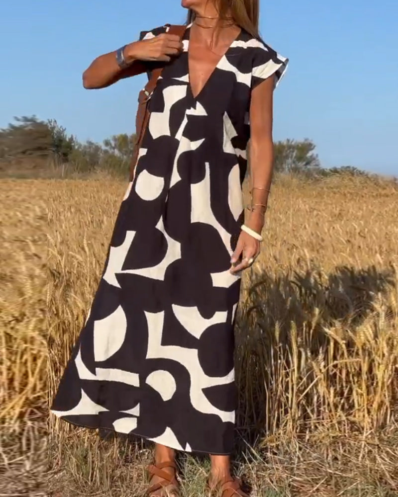 SOFIA – ELEGANT RELAXED-FIT V-NECK MAXI DRESS WITH TUMMY COVERAGE