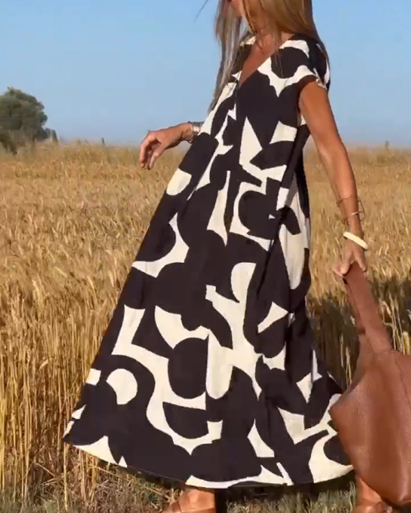SOFIA – ELEGANT RELAXED-FIT V-NECK MAXI DRESS WITH TUMMY COVERAGE
