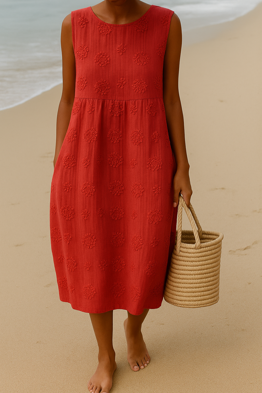 BEATRICE - RELAXED-FIT LINEN-COTTON FLORAL DRESS