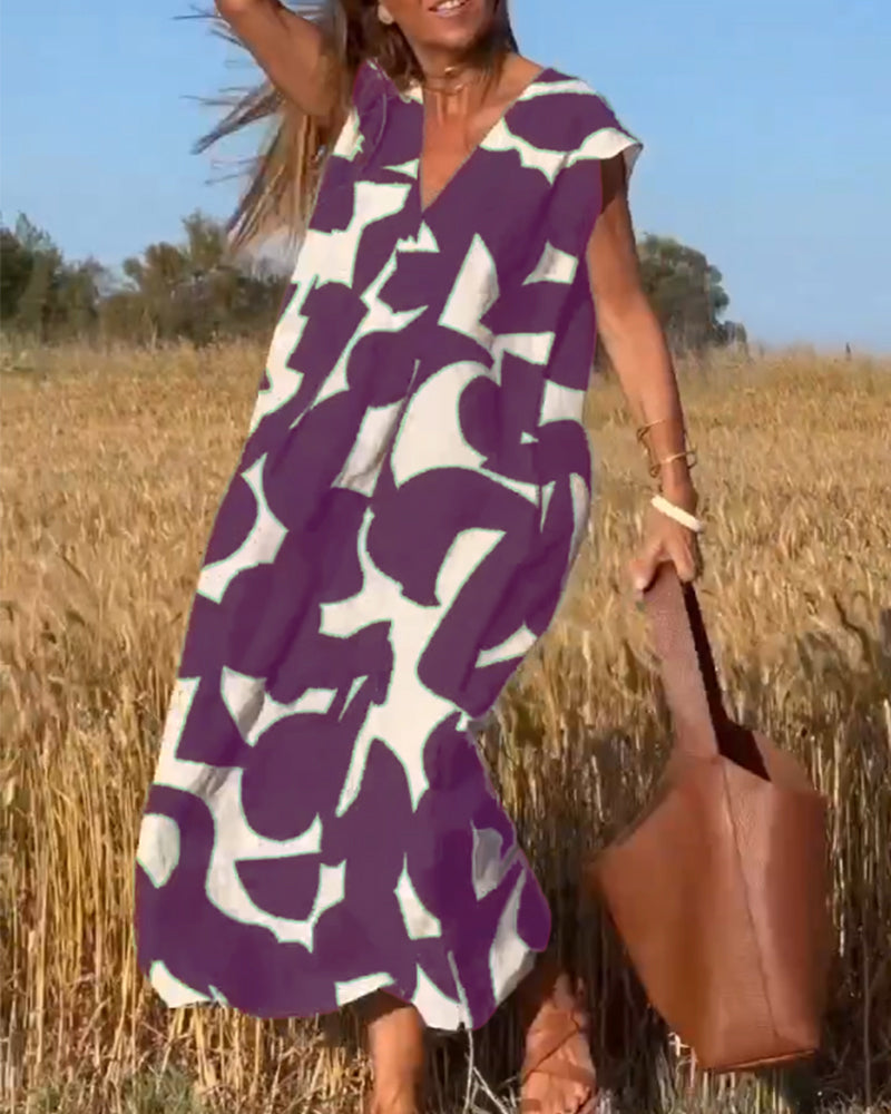 SOFIA – ELEGANT RELAXED-FIT V-NECK MAXI DRESS WITH TUMMY COVERAGE