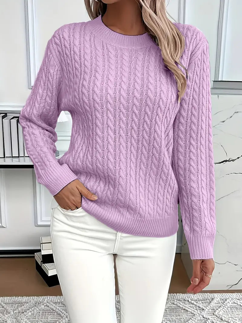 ESTHER | LONG SLEEVE CABLE KNIT SWEATER WITH TUMMY COVERAGE