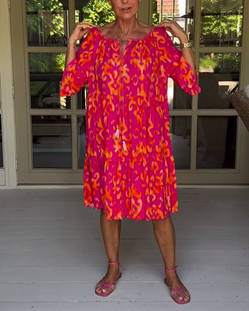 LIVIA – RELAXED-FIT MIDI DRESS WITH BELL SLEEVES & TUMMY COVERAGE