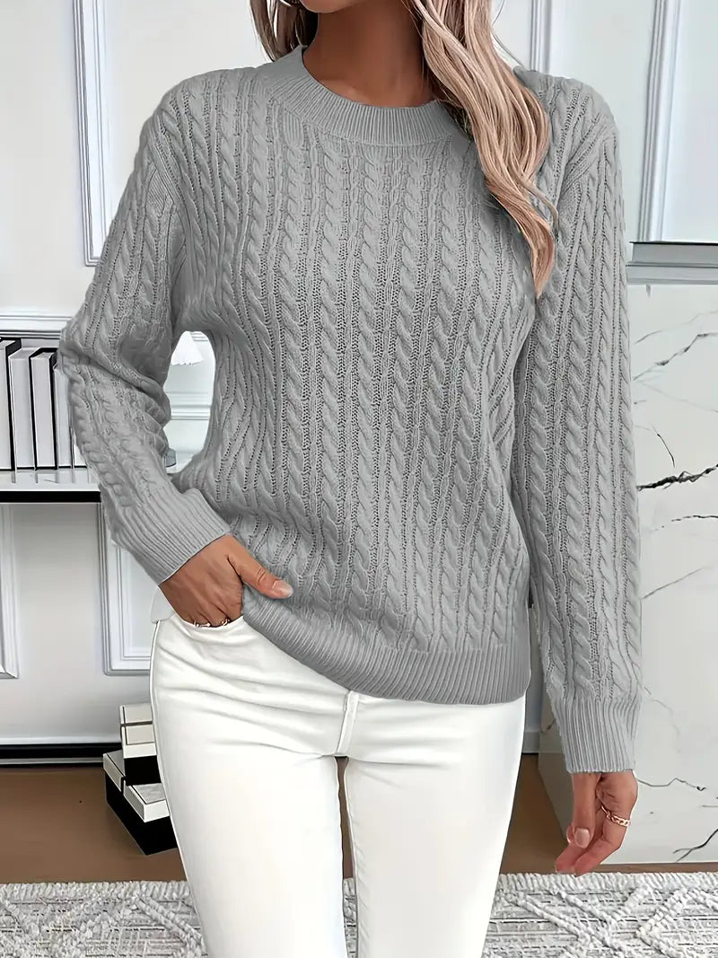 ESTHER | LONG SLEEVE CABLE KNIT SWEATER WITH TUMMY COVERAGE