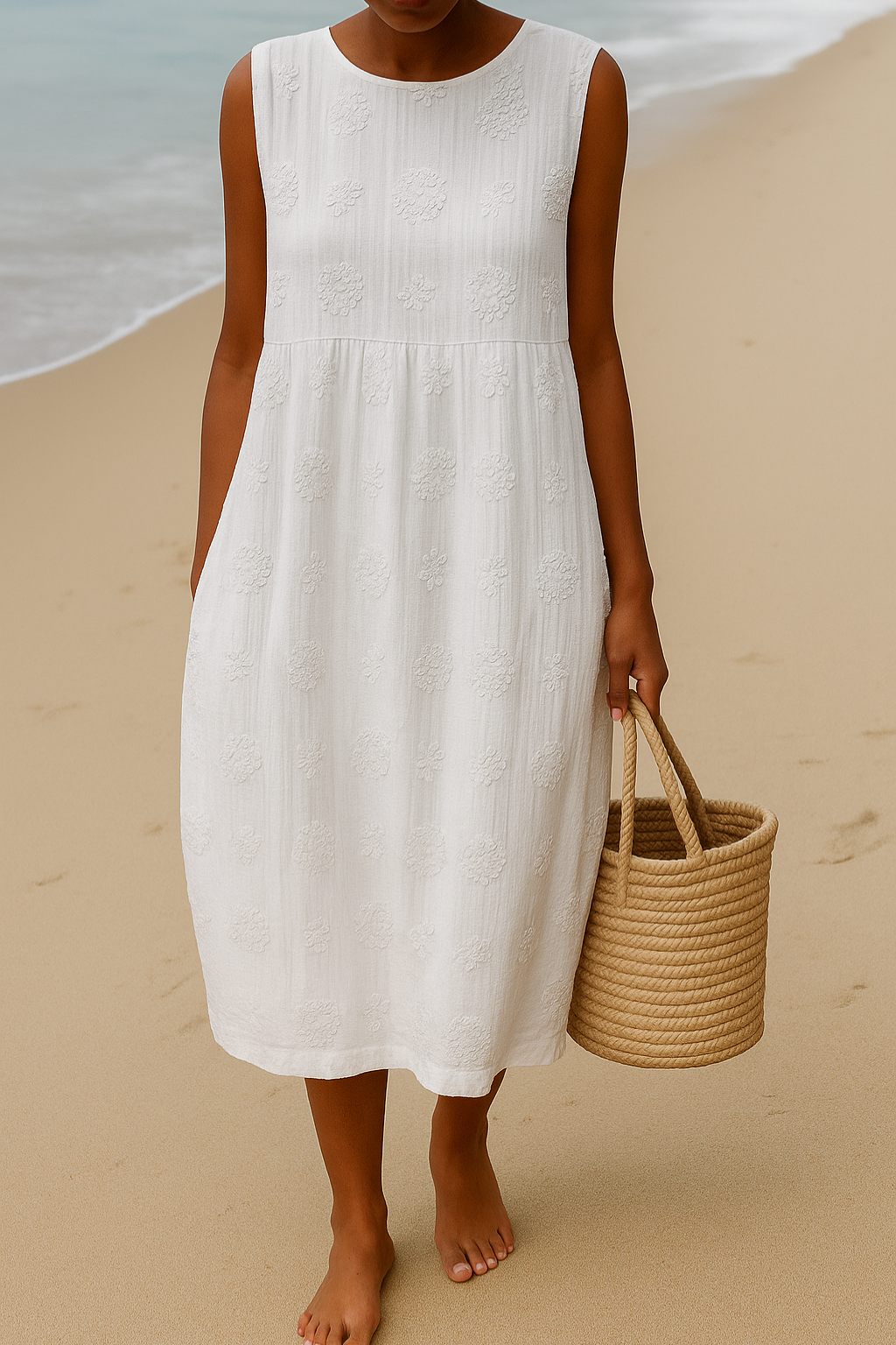 BEATRICE - RELAXED-FIT LINEN-COTTON FLORAL DRESS
