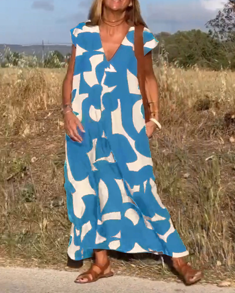 SOFIA – ELEGANT RELAXED-FIT V-NECK MAXI DRESS WITH TUMMY COVERAGE