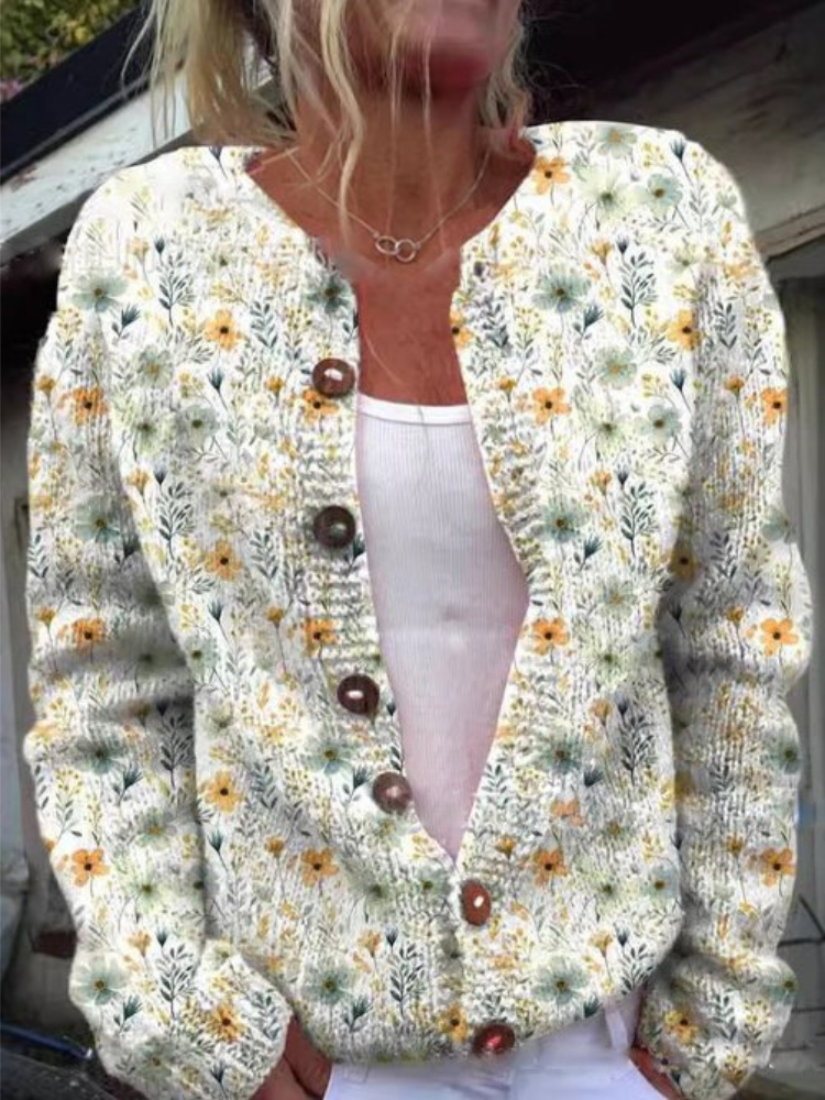 IRENE | ELEGANT FLORAL PATTERN CARDIGAN