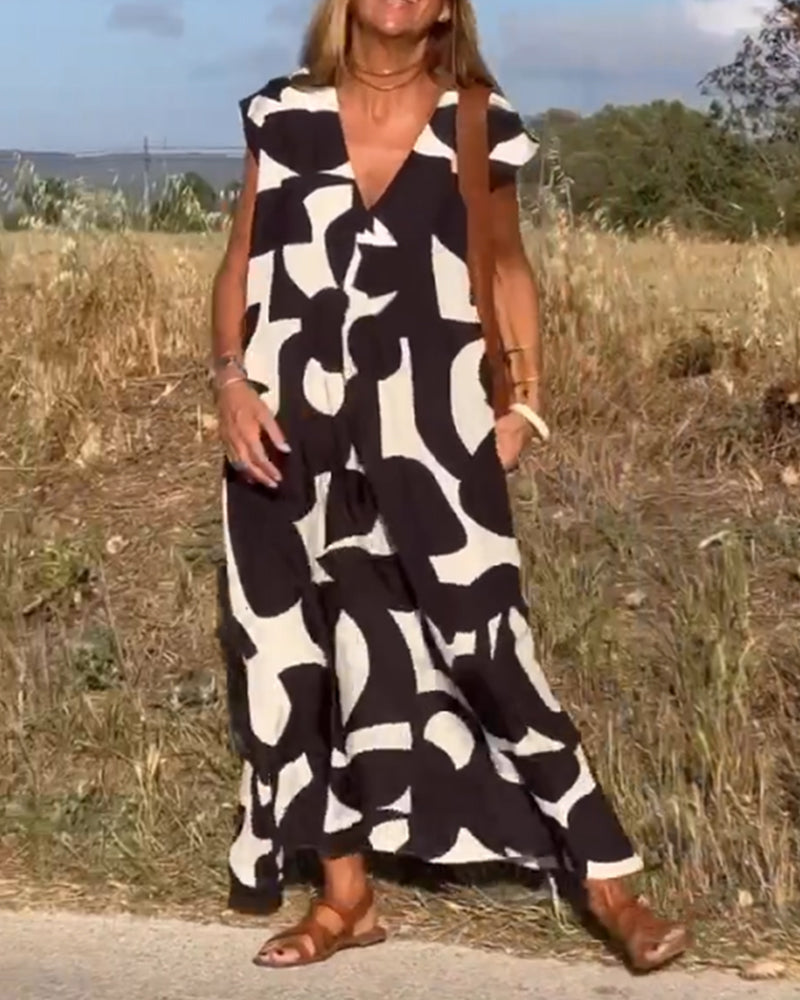SOFIA – ELEGANT RELAXED-FIT V-NECK MAXI DRESS WITH TUMMY COVERAGE