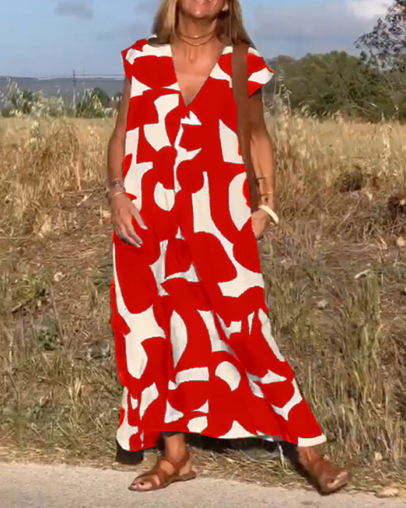 SOFIA – ELEGANT RELAXED-FIT V-NECK MAXI DRESS WITH TUMMY COVERAGE