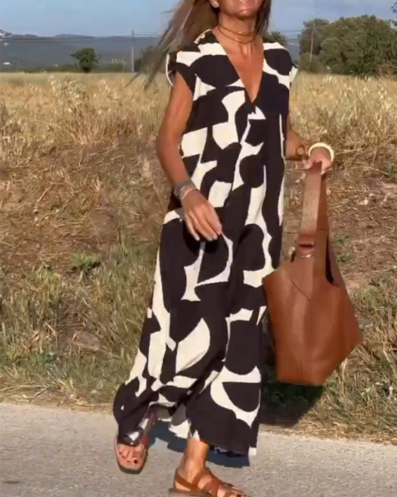 SOFIA – ELEGANT RELAXED-FIT V-NECK MAXI DRESS WITH TUMMY COVERAGE