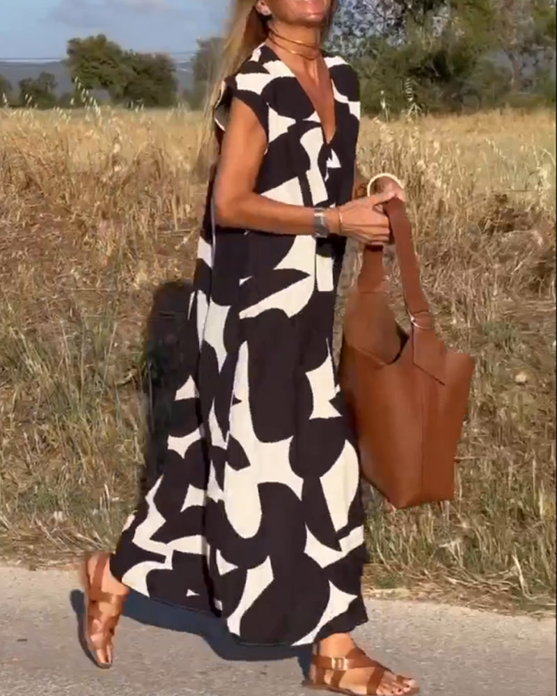 SOFIA – ELEGANT RELAXED-FIT V-NECK MAXI DRESS WITH TUMMY COVERAGE