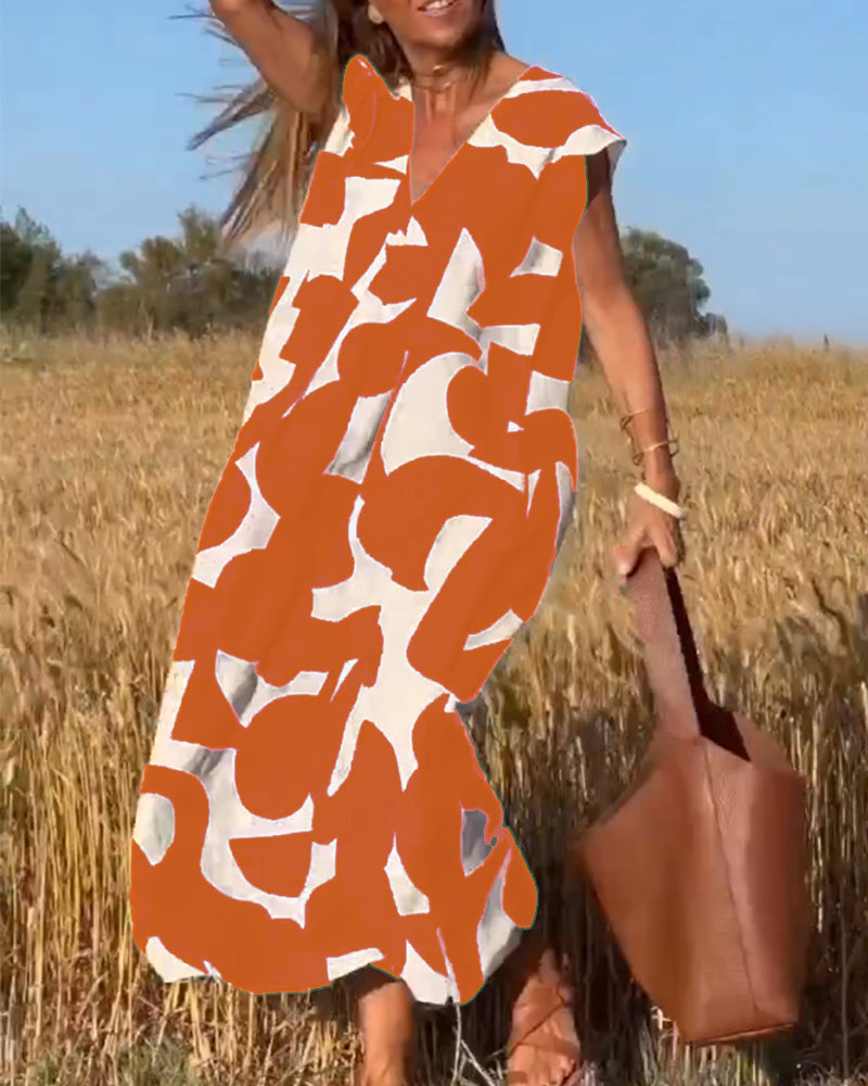 SOFIA – ELEGANT RELAXED-FIT V-NECK MAXI DRESS WITH TUMMY COVERAGE