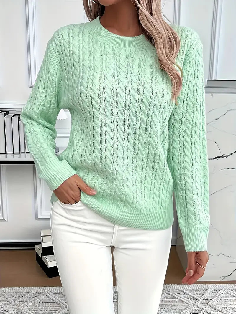ESTHER | LONG SLEEVE CABLE KNIT SWEATER WITH TUMMY COVERAGE