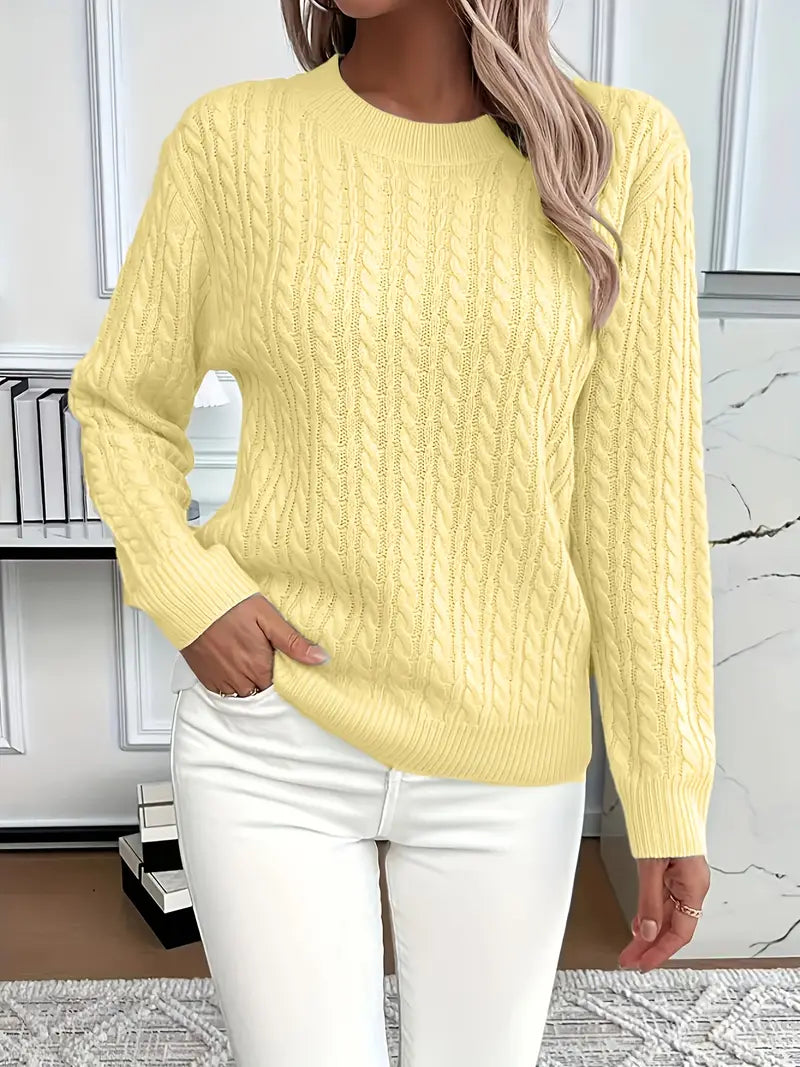 ESTHER | LONG SLEEVE CABLE KNIT SWEATER WITH TUMMY COVERAGE