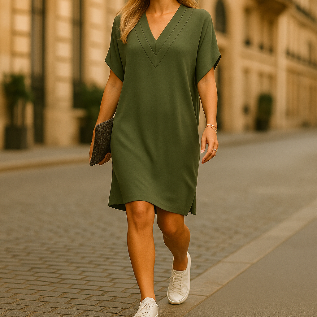 NAOMI – ELEGANT WRAP V-NECK DRESS WITH TUMMY COVERAGE