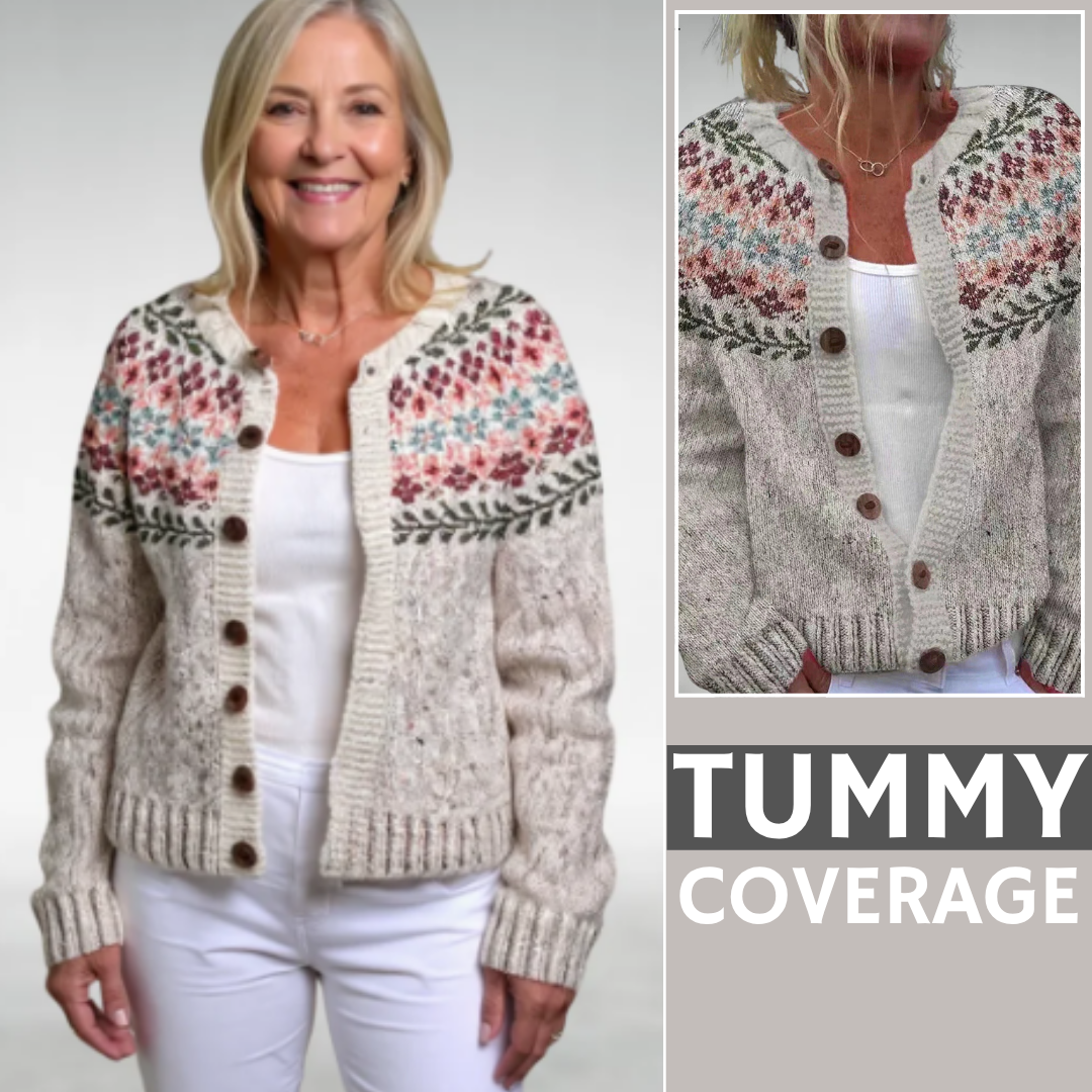 AMARA | FLORAL KNITTED CARDIGAN WITH TUMMY COVERAGE WITH TUMMY COVER