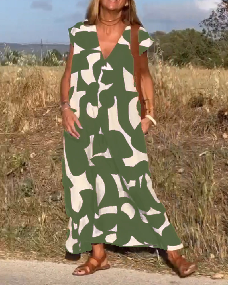 SOFIA – ELEGANT RELAXED-FIT V-NECK MAXI DRESS WITH TUMMY COVERAGE