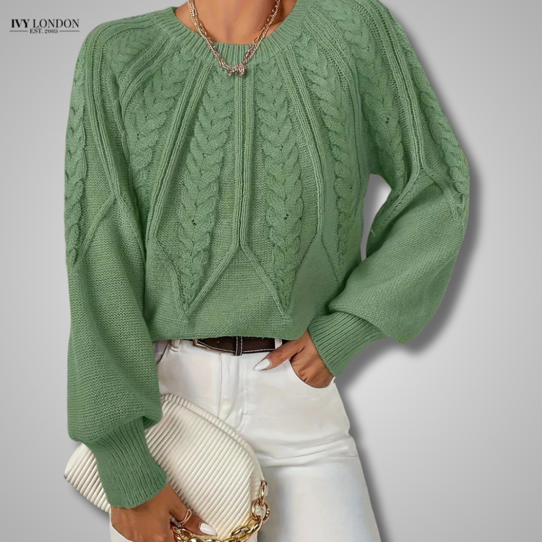 JILLIAN | CABLE KNIT RAGLAN SLEEVE SWEATER WITH TUMMY COVERAGE