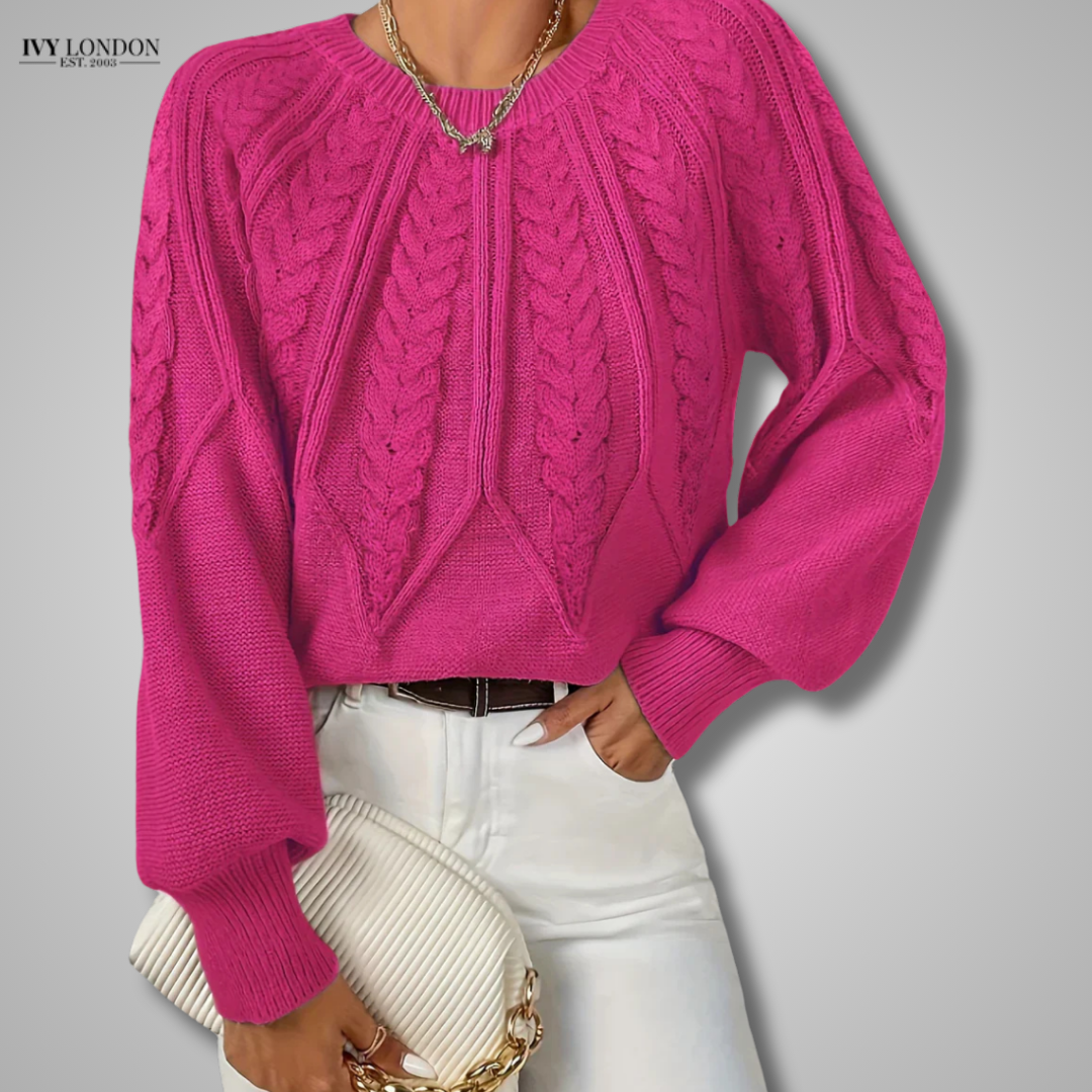 JILLIAN | CABLE KNIT RAGLAN SLEEVE SWEATER WITH TUMMY COVERAGE