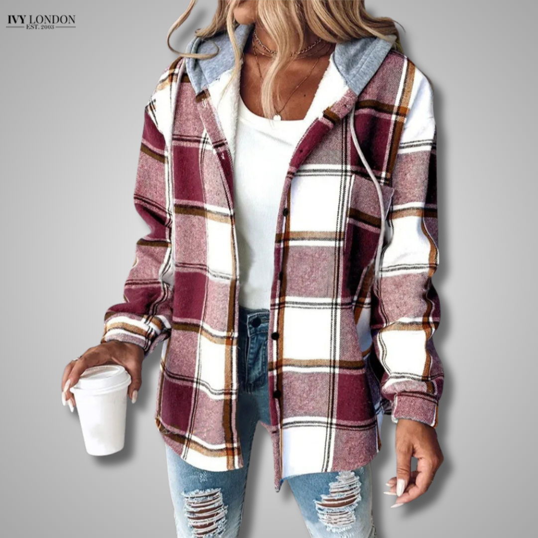 JACQUELINE | ELEGANT PLAID HOODED JACKET WITH TUMMY COVERAGE