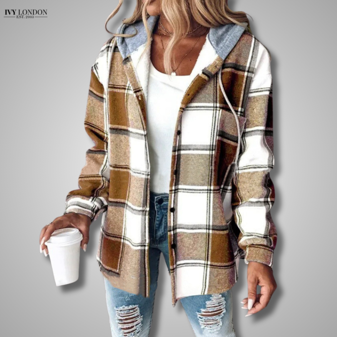 JACQUELINE | ELEGANT PLAID HOODED JACKET WITH TUMMY COVERAGE