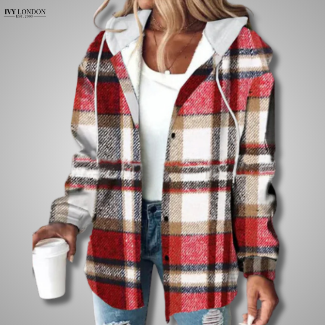 JACQUELINE | ELEGANT PLAID HOODED JACKET WITH TUMMY COVERAGE