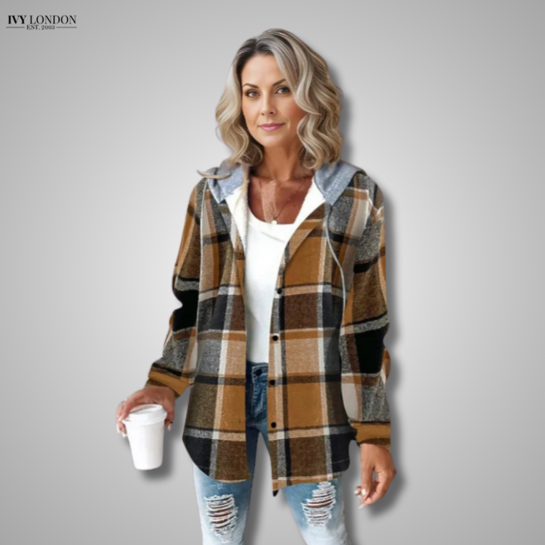 JACQUELINE | ELEGANT PLAID HOODED JACKET WITH TUMMY COVERAGE