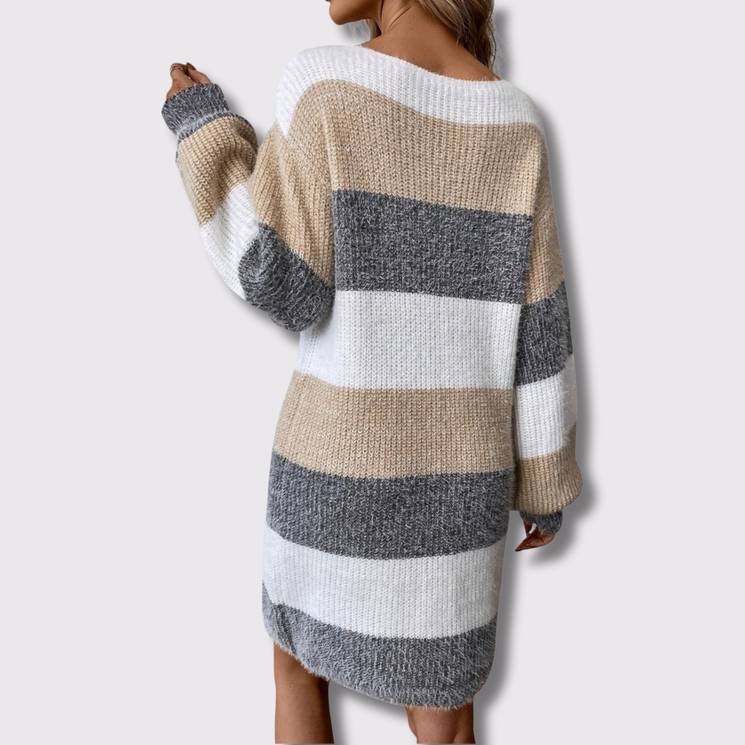 LIORA | ELEGANT STRIPED SWEATER DRESS WITH BUILT IN TUMMY COVERAGE
