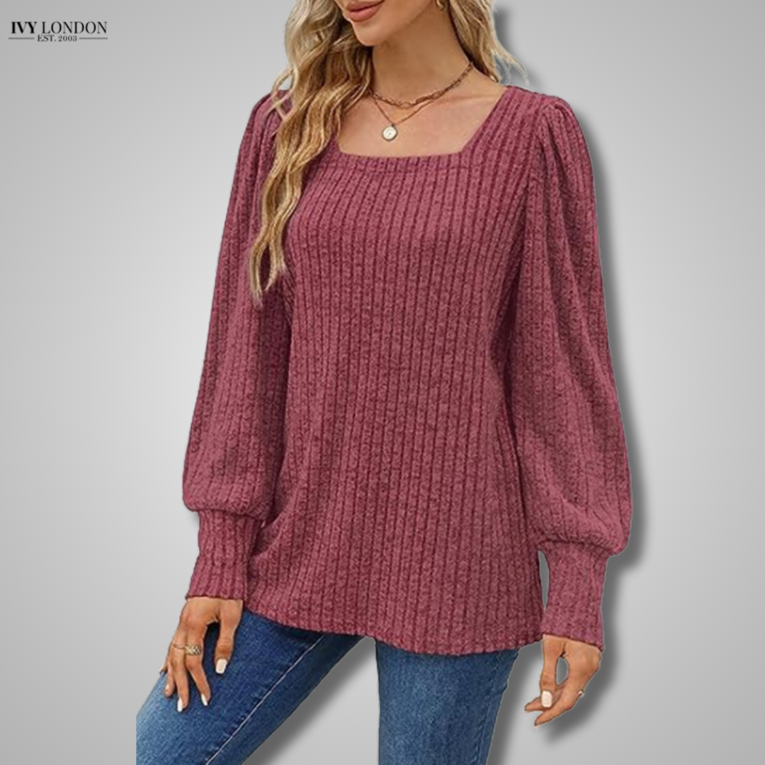 MARLENE | ELEGANT RIBBED KNIT TOP WITH TUMMY COVERAGE