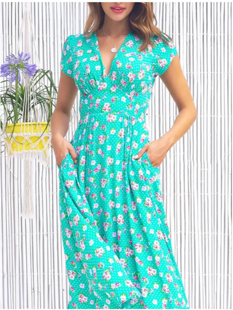 MAELIE – STYLISH RELAXED-FIT FLORAL MIDI DRESS