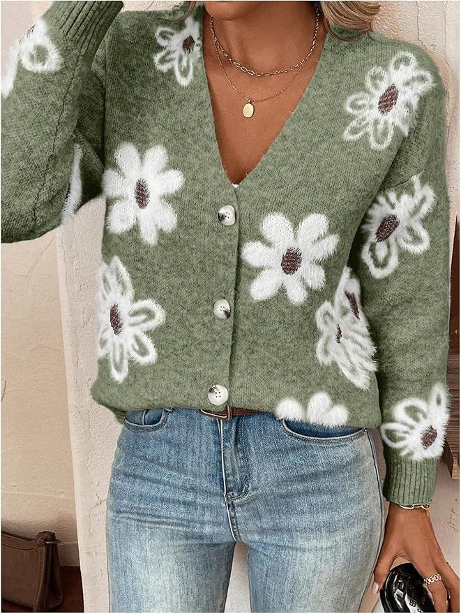 MIRANDA | ELEGANT FLORAL BUTTON-DOWN CARDIGAN WITH TUMMY COVERAGE