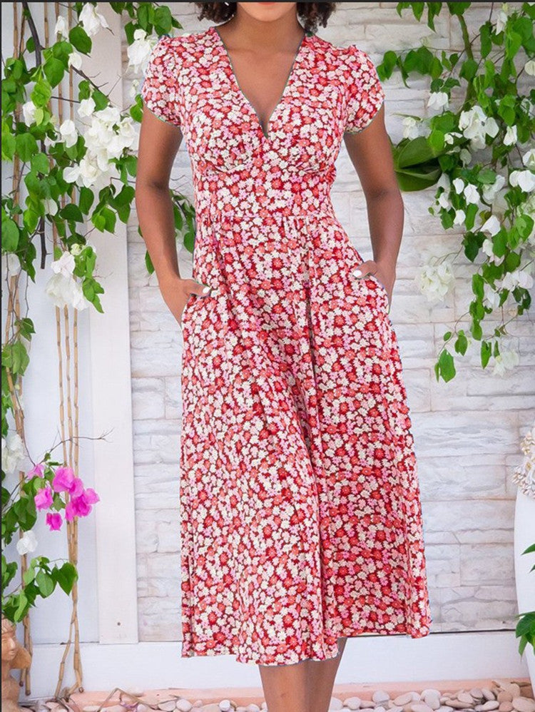 MAELIE – STYLISH RELAXED-FIT FLORAL MIDI DRESS