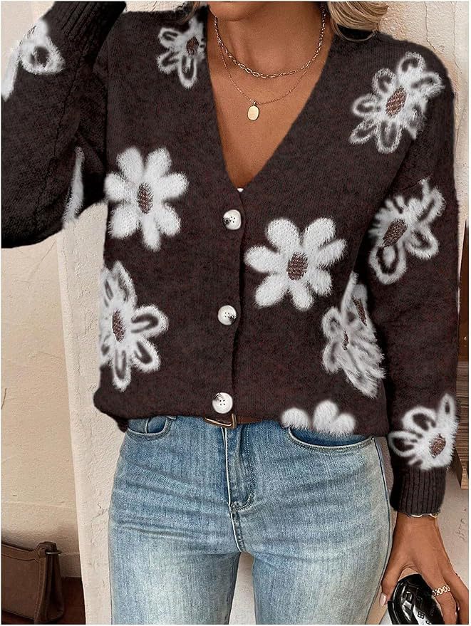 MIRANDA | ELEGANT FLORAL BUTTON-DOWN CARDIGAN WITH TUMMY COVERAGE