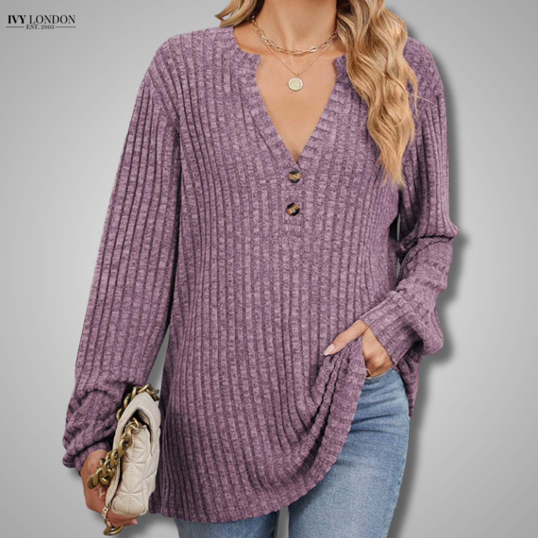 TRACEY | STYLISH BUTTONED V-NECK KNIT TOP