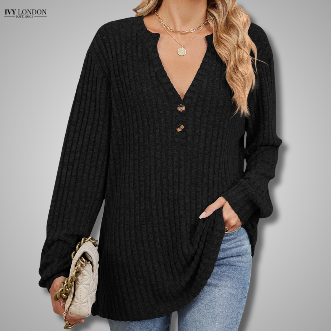 TRACEY | STYLISH BUTTONED V-NECK KNIT TOP