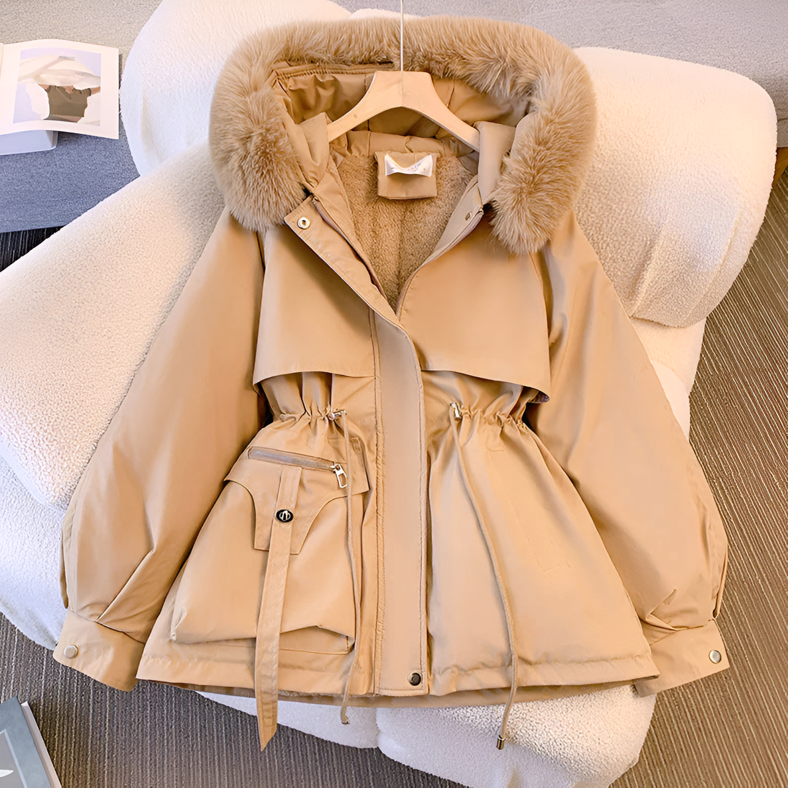 RHEA | ELEGANT FAUX FUR HOODED COAT