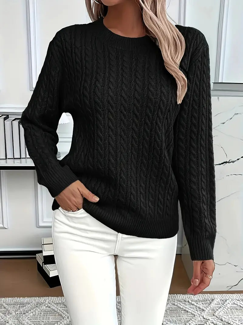 ESTHER | LONG SLEEVE CABLE KNIT SWEATER WITH TUMMY COVERAGE