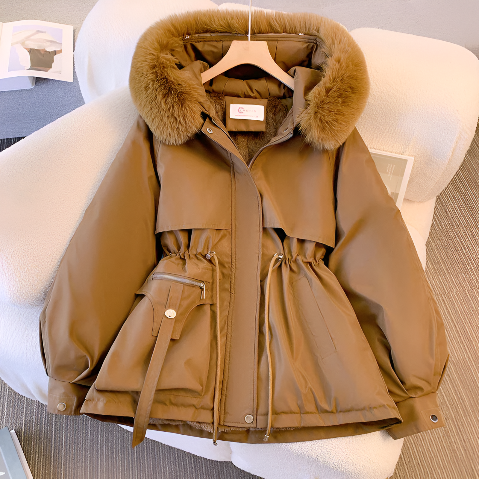 RHEA | ELEGANT FAUX FUR HOODED COAT