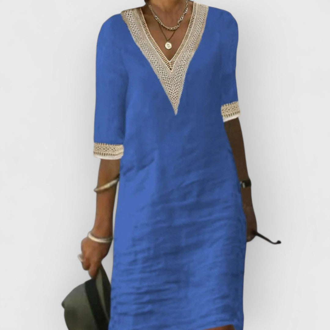 LILLIAN - STYLISH LINEN V-NECK DRESS