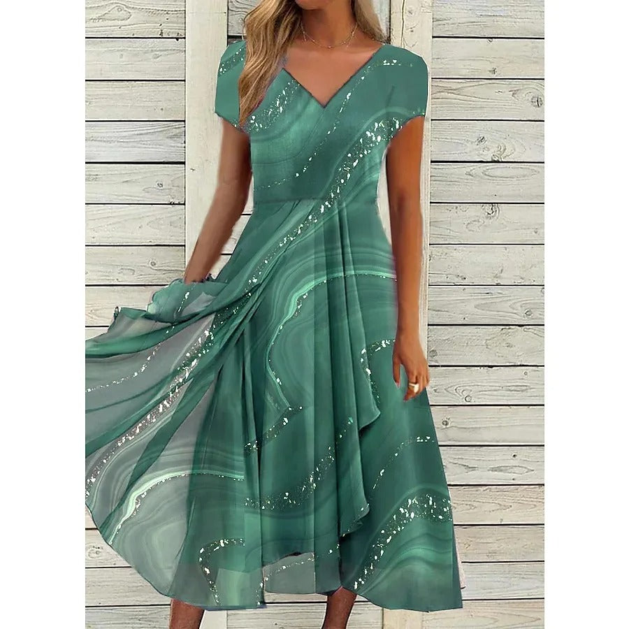 ISHA | ELEGANT V-NECK MIDI DRESS