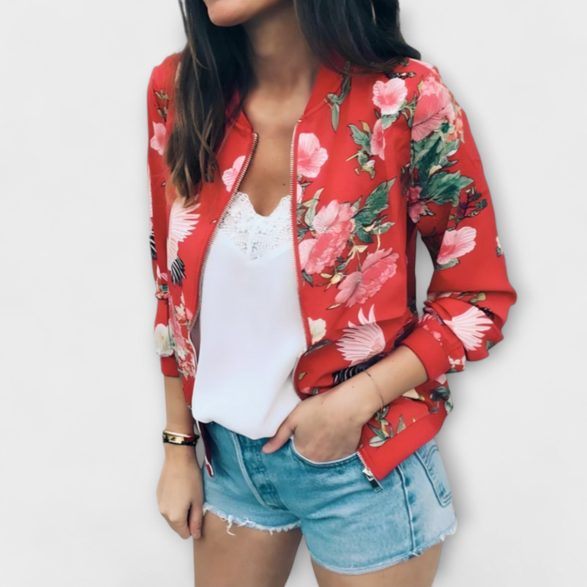 KAYLIN | STYLISH FLORAL BOMBER JACKET