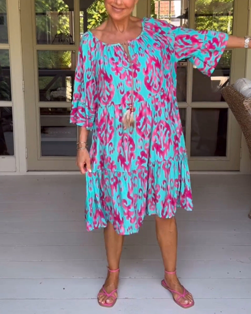 LIVIA – RELAXED-FIT MIDI DRESS WITH BELL SLEEVES & TUMMY COVERAGE