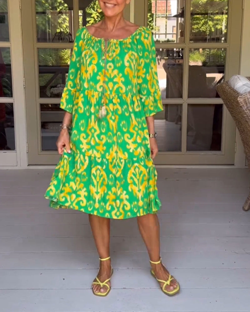 LIVIA – RELAXED-FIT MIDI DRESS WITH BELL SLEEVES & TUMMY COVERAGE