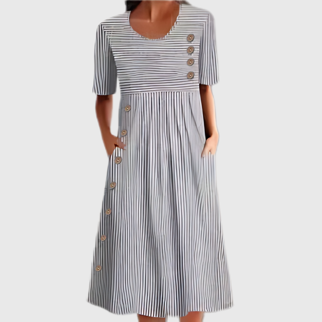 COURTNEY – STRIPED MIDI DRESS WITH TUMMY COVERAGE