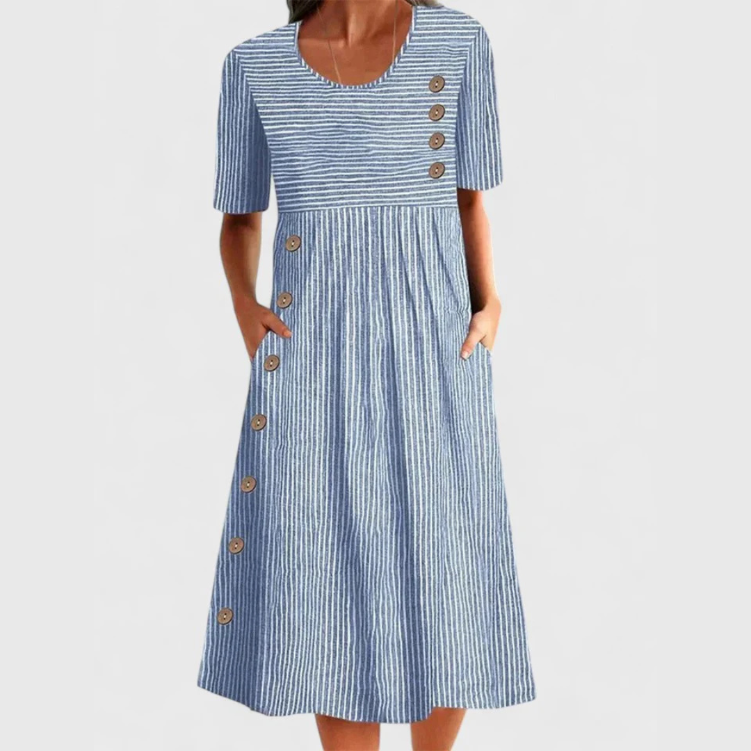 COURTNEY – STRIPED MIDI DRESS WITH TUMMY COVERAGE