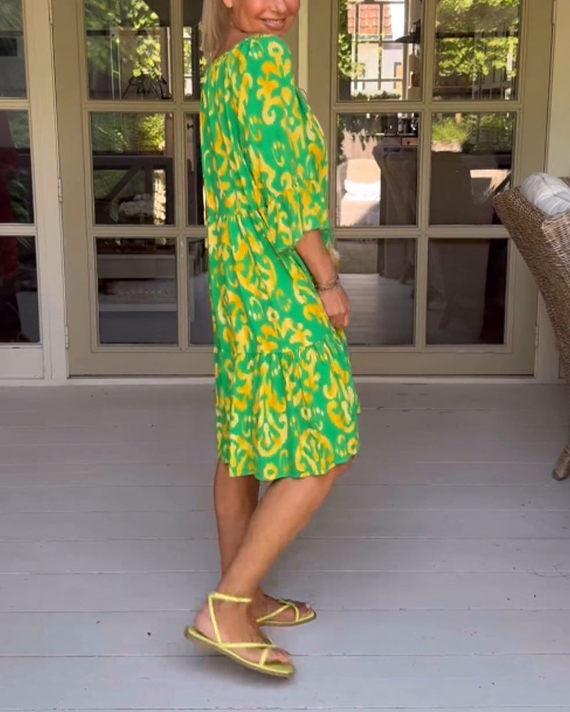 LIVIA – RELAXED-FIT MIDI DRESS WITH BELL SLEEVES & TUMMY COVERAGE