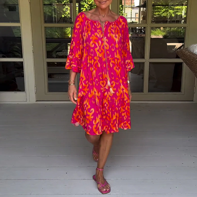 LIVIA – RELAXED-FIT MIDI DRESS WITH BELL SLEEVES & TUMMY COVERAGE